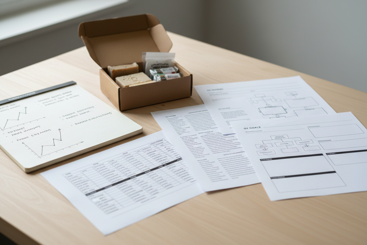 Espace de travail montrant les éléments clés de planification et de croissance pour les petites entreprises.
